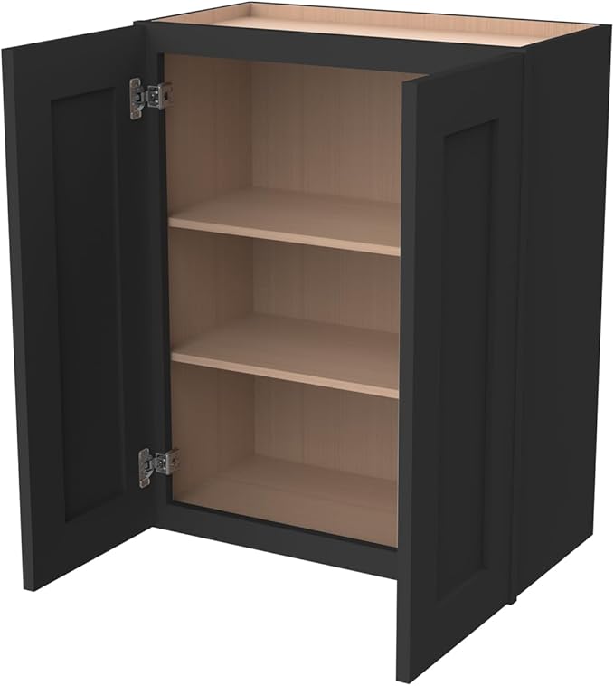 Wall-Mounted Cabinet – Solid Wood Shaker Style Medicine Cabinet with Adjustable Shelves & Soft-Close Doors for Bathroom, Kitchen, and Office Storage (Charcoal Black, 33" W x 12" D x 36" H)