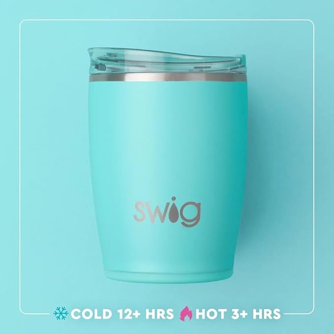 Swig Life 12oz Insulated Tumbler, Travel Coffee Tumbler with Lid, Cup Holder Friendly Travel Coffee Mug, Stainless Steel, 12 oz Reusable Insulated Coffee Mug (Saturdays in Stillwater)