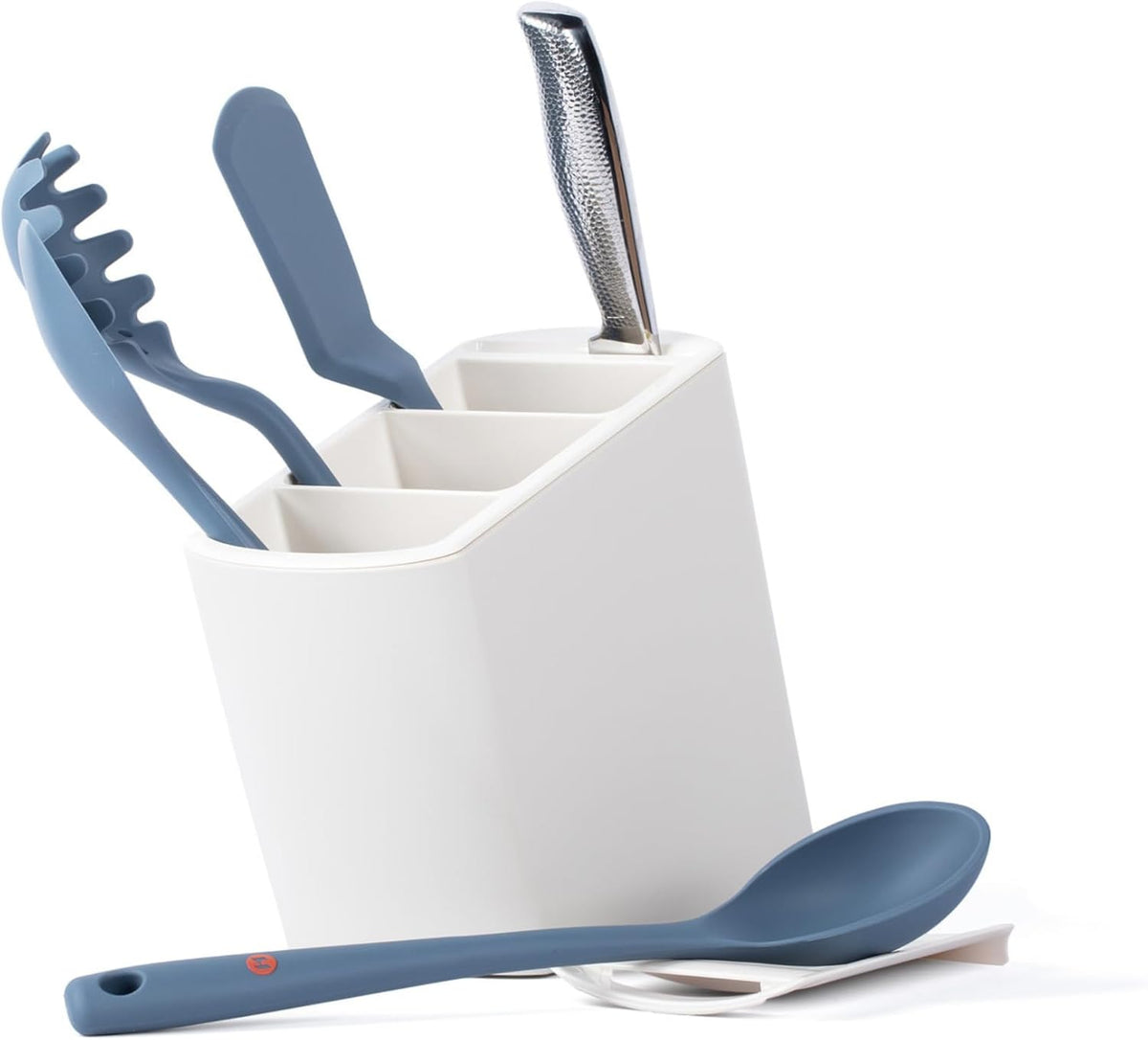 Angled Utensil Holder for Countertop | Space-Saving Kitchen Organizer for Large & Small Utensils with Knife Holder | Cooking Utensil Caddy with Spoon Rest | Kitchen Essentials Under Cabinet Organizer