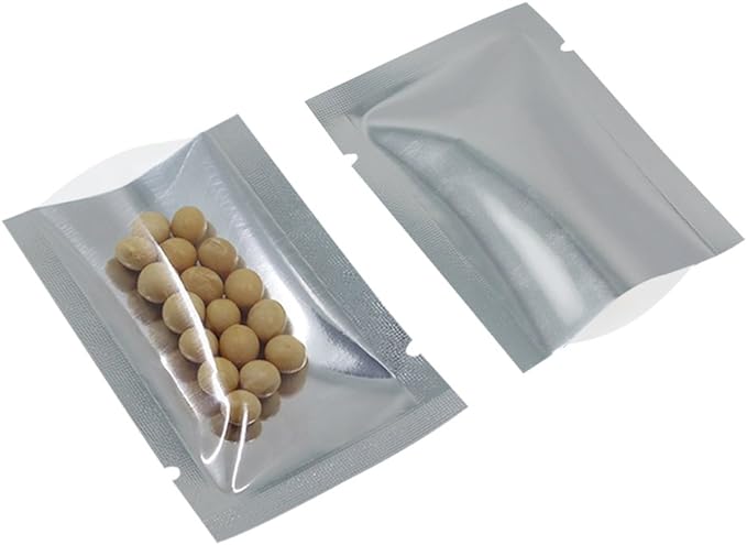 Silver Aluminum Foil Pouch Heat Seal Front Window Plastic Mini Open Top Flat Vacuum Packaging Mylar Bag Food Small Sample Mylar Storage with Tear Notch (100, 14x20cm(5.5x7.9 inch))