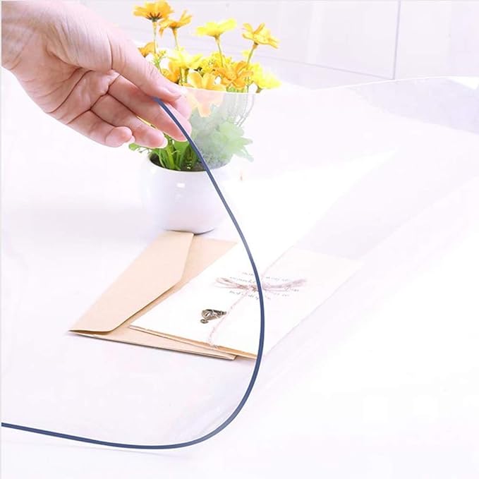 NECAUX Custom Table Cover - 32 x 80 Inch Clear Protector, 1.5mm Thick Wood Grain Transparent Non-Slip Tablecloth for Dining, Meeting, Living Room Tables