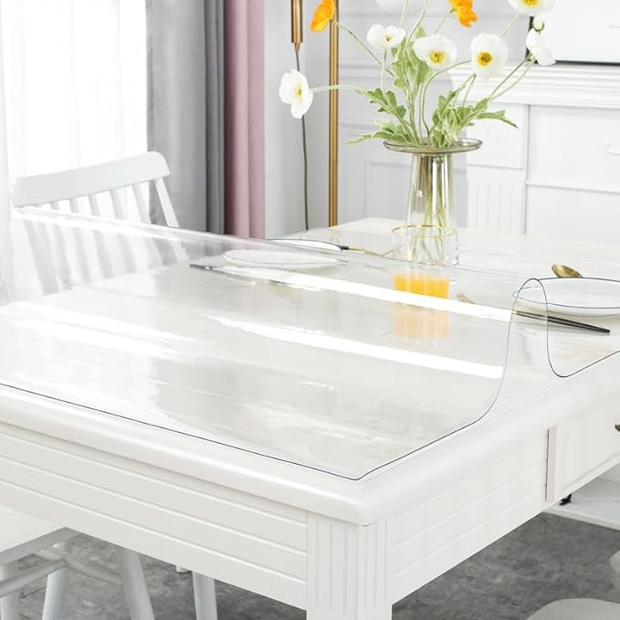 Warmstar Clear Table Cover Protector 37 x 77 Inch,1.5mm Thick Plastic Table Cover Rectangle,PVC Clear Table Protector,Desk Protector Mat for Kitchen, Dresser, Writing Desk，Dining Room Table