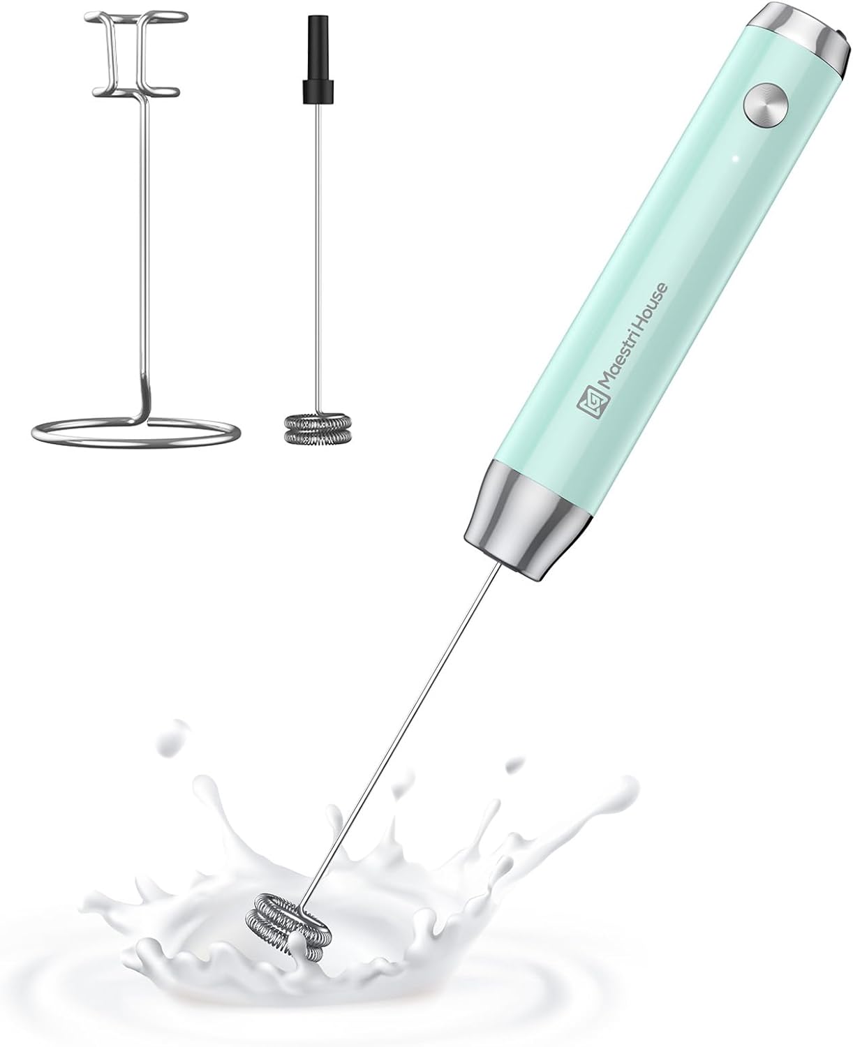 Maestri House Rechargeable Milk Frother with Stand, LunaFro Handheld Electric Foam Maker Waterproof Detachable Stainless Steel Whisk Drink Mixer Foamer for Lattes, Cappuccino