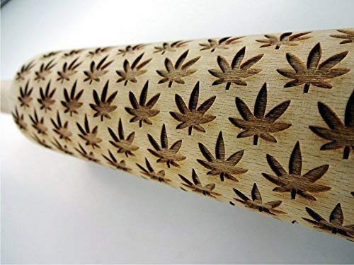 CANNABIS ROLLING PIN PATTERN with CANNABIS LEAVES for EMBOSSED COOKIES