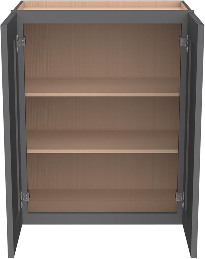 Wall-Mounted Cabinet – Solid Wood Shaker Style Medicine Cabinet with Adjustable Shelves & Soft-Close Doors for Bathroom, Kitchen, and Office Storage (Pebble Gray, 27" W x 12" D x 42" H)