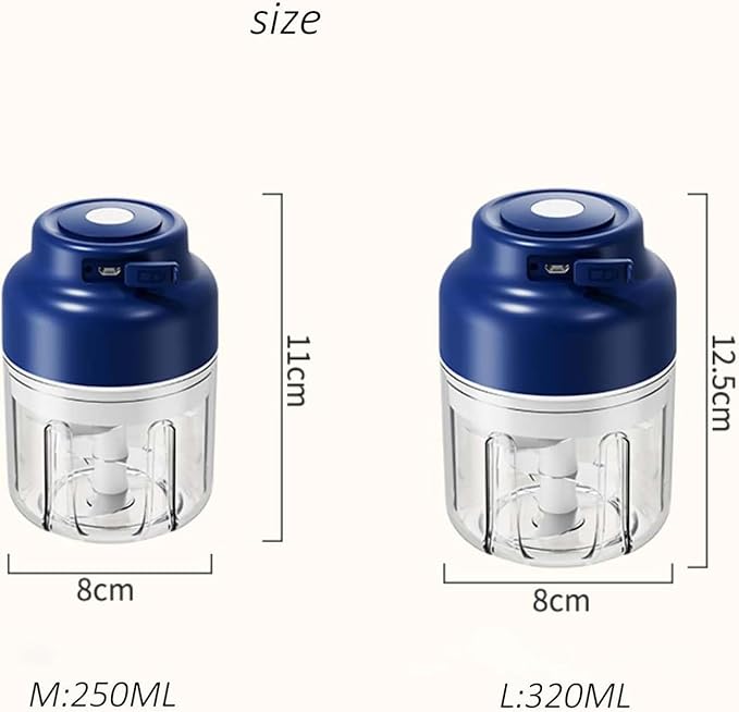 Electric Garlic Chopper, Mini Portable Veggie Cutter with 4/6 Stainless Steel Blades, Portable Wireless Rechargeable Mini Electric Garlic Food Chopper for Garlic, Onion, Chili, Nuts (2PCS-B,250ML)