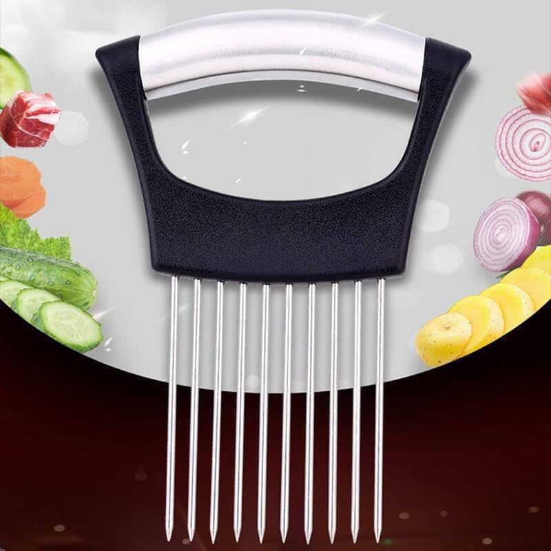 Onion Slice Holder, 2024 New Stainless Steel Holder for Slicing, Chopper Assistant Tool, Cutter for Meat, Onion, Potato, Tomato Kitchen Gadgets (Grey, 3 Pack)