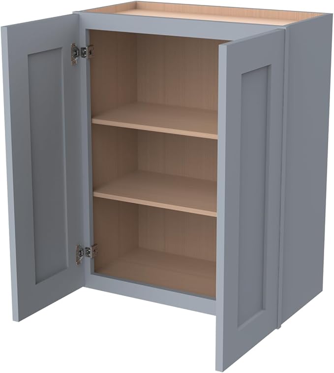 Wall-Mounted Cabinet – Solid Wood Shaker Style Medicine Cabinet with Adjustable Shelves & Soft-Close Doors for Bathroom, Kitchen, and Office Storage (Grey, 24" W x 12" D x 30" H)