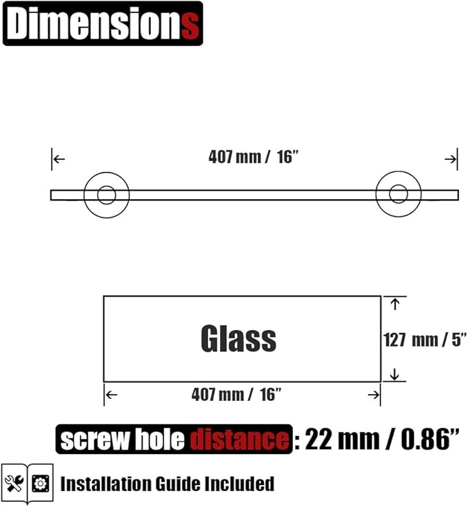 JQK Bathroom Glass Shelf, Floating Tempered Glass Shower Storage 16 by 5 inches, 304 Stainless Steel Champagne Bronze Wall Mount, TGS101L16-CB