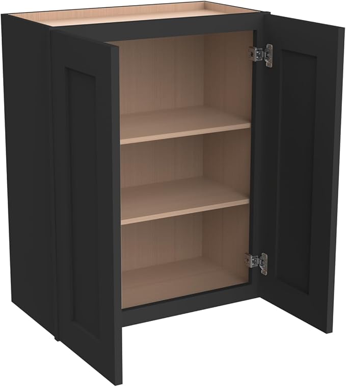 Wall-Mounted Cabinet – Solid Wood Shaker Style Medicine Cabinet with Adjustable Shelves & Soft-Close Doors for Bathroom, Kitchen, and Office Storage (Charcoal Black, 42" W x 12" D x 36" H)