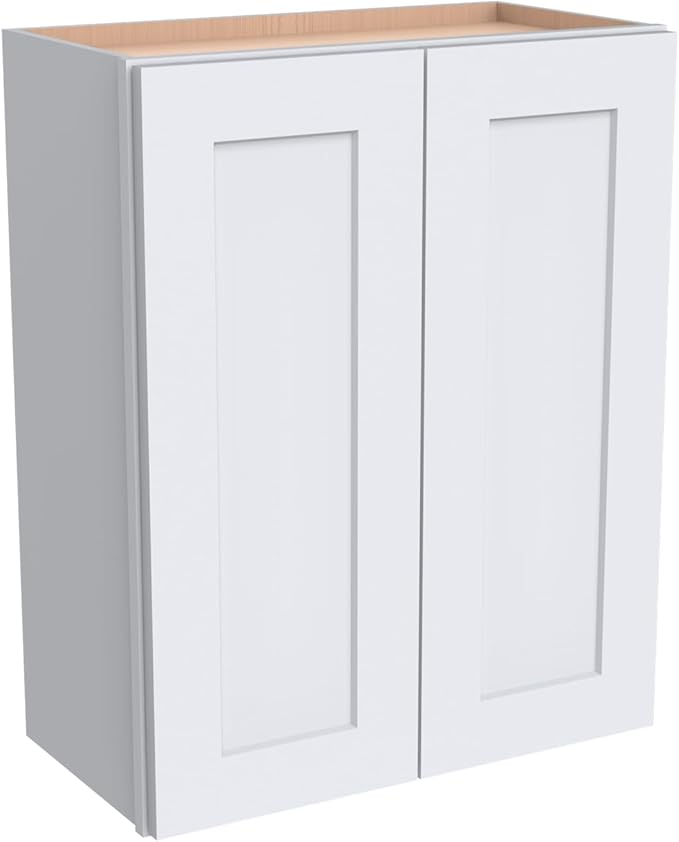 Wall-Mounted Cabinet – Solid Wood Shaker Style Medicine Cabinet with Adjustable Shelves & Soft-Close Doors for Bathroom, Kitchen, and Office Storage (White, 24" W x 12" D x 36" H)