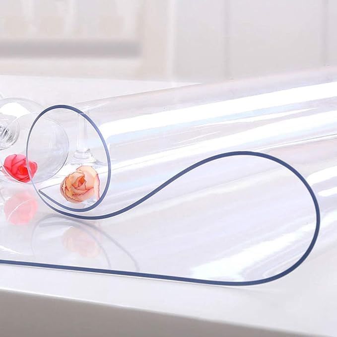 NECAUX Custom 48 x 100 Inch Clear Table Cover Protector, 1.5mm Thick Wood Grain Transparent Table Pad Non-Slip Tablecloth Plastic Protective Pad for Dining Room Table Conference Table Meeting Table