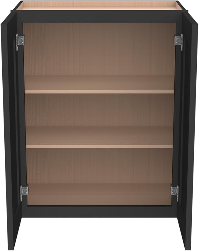 Wall-Mounted Cabinet – Solid Wood Shaker Style Medicine Cabinet with Adjustable Shelves & Soft-Close Doors for Bathroom, Kitchen, and Office Storage (Charcoal Black, 33" W x 12" D x 36" H)