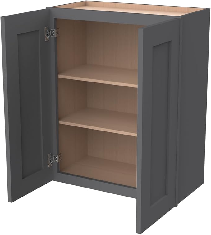 Wall-Mounted Cabinet – Solid Wood Shaker Style Medicine Cabinet with Adjustable Shelves & Soft-Close Doors for Bathroom, Kitchen, and Office Storage (Pebble Gray, 42" W x 12" D x 36" H)