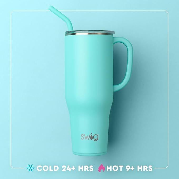 Swig Life 40oz Mega Mug, 40 oz Tumbler with Handle and Straw, Cup Holder Friendly, Dishwasher Safe, Stainless Steel, Lightweight Extra Large Insulated Glitter Water Bottle, Glitter Gifts (Confetti)