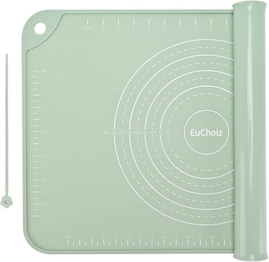 Silicone Pastry Mat 28"*20" Extra Thick Non Stick Baking Mat Food Grade Silicone Dough Rolling Bake Mat with Edge Heightening Green