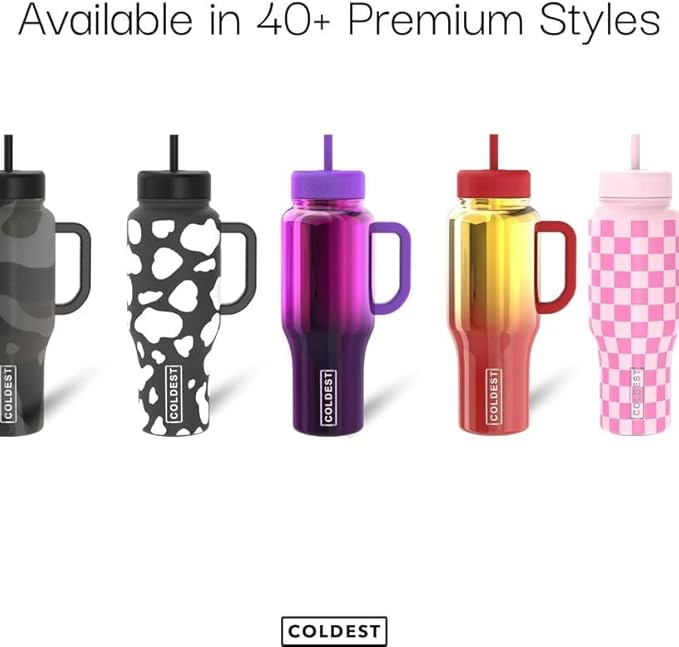 Coldest Tumbler with Handle and Straw, 100% Leak Proof Insulated Tumbler with Lid and Straw (3 Lids), Stainless Steel Tumblers for Women & Men, Cup Holder Friendly Base, 46 oz (Courting Couples)
