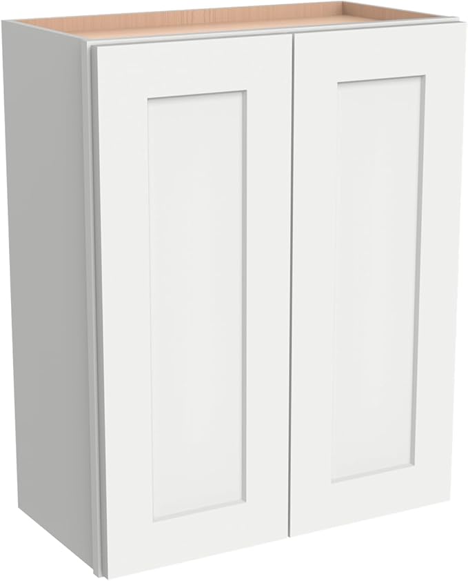 Wall-Mounted Cabinet – Solid Wood Shaker Style Medicine Cabinet with Adjustable Shelves & Soft-Close Doors for Bathroom, Kitchen, and Office Storage (Origami White, 30" W x 12" D x 42" H)