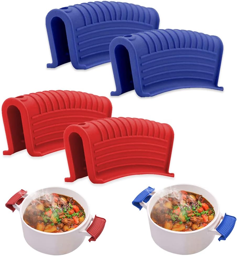 2 Pairs Silicone Pot Handle Holders,Hot Skillet Handle Covers,Anti-Slip Silicone Cast Iron Pans Handles,Pan Lids Dutch Ovens Baking Sheets Casserole Cookware