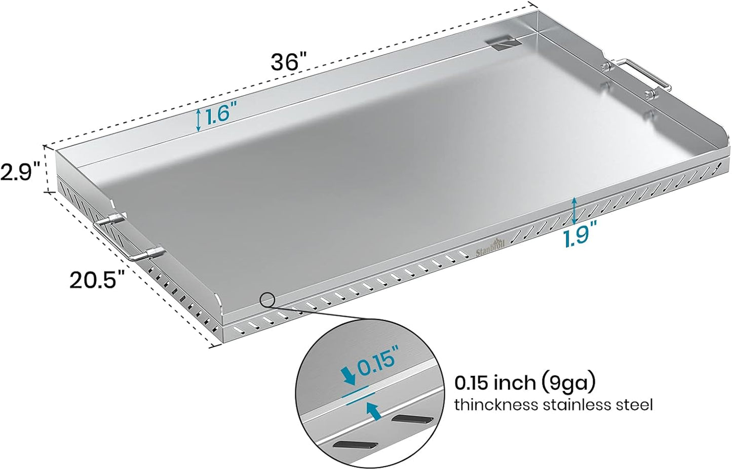 Stanbroil 36 inch Stainless Steel Flat Top Gas Grill Griddle Replacement for Blackstone 4 Burner Gas Grill Cooking Station, Flat Top Griddle with New Rear Grease Management System