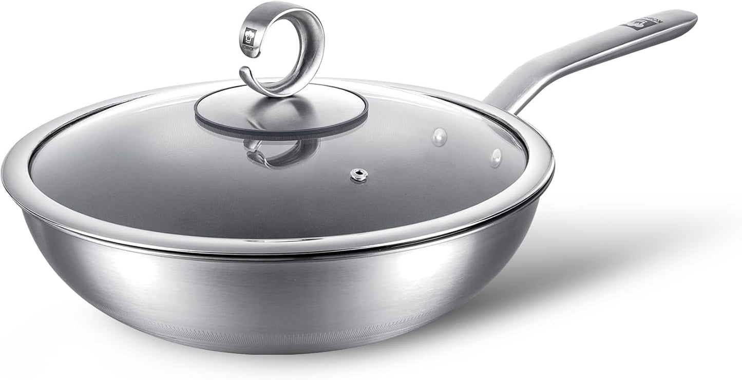 13 in Titanium Wok with Lid – Nonstick Wok & Stir-Fry Pan, All Stovetops & Induction Safe, Oven & Dishwasher Safe, Non-Toxic, No Coating – Durable Titanium Cookware, Frying Pan & Pot