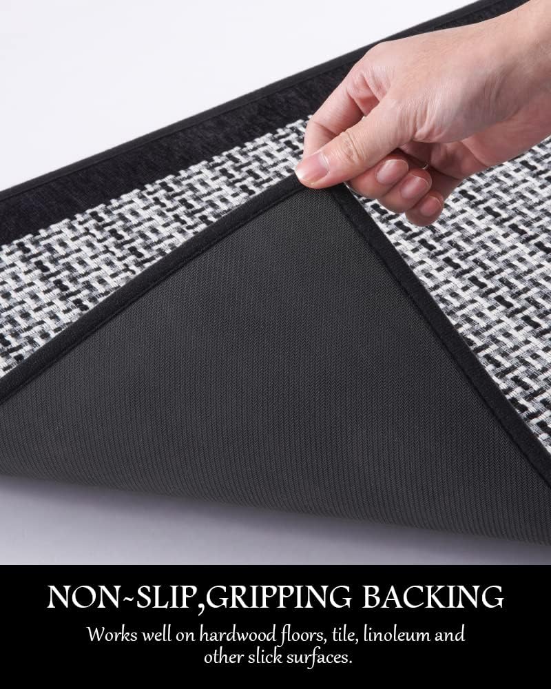 PADOOR Kitchen Mats for Floor, Kitchen Rugs Non Slip Washable, Rubber Backed Kitchen Runner Super Absorbent Kitchen Floor Mat Sink Rug, 25”x59” Black