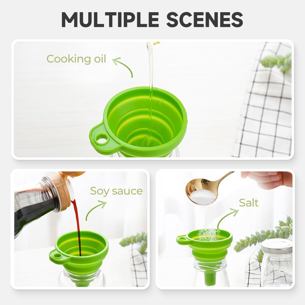 Kitchen Funnel Set, 2025 Upgrade Silicone Collapsible Funnel Silicone Collapsible Food Funnels for Kitchen 3 Sizes Funnels for Home Use Filling Bottles Daily Cooking (Blue, 2Set 11+14+20g)