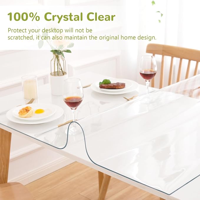 48 x 90 Inch Clear Table Cover Protector, Clear Table Protector for Dining Room Table, 1.5mm Plastic Table Cover, Waterproof Table Pad for Kitchen, Office