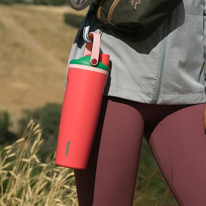 Owala FreeSip Sway Insulated Stainless Steel Water Bottle with Two-Way Spout, Built-In Straw and Bucket Handle, Made for Travel, School, and Sports, 30oz, BPA Free, Leak Proof, Strawberry Fields