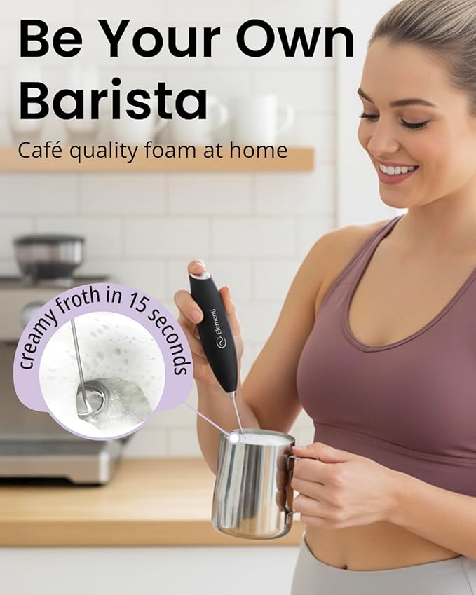 Elementi Pink Electric Milk Frother with Stand - Drink Mixer Handheld Stirrer - Coffee Whisk - Pink Coffee Maker - Espumador de Leche - Hand Frother with Stand (Hot Pink)