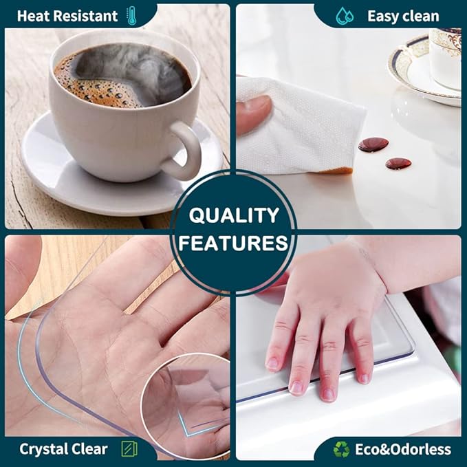 Wadrac Multisize Small PVC Clear Table Cover Top Protector-16x38 inch Heat Resistant Anti Scratch Plastic Cloths Rectangular Vinyl Non-Slip Desk Pad for Counter Top Coffee Table/Writing Desk