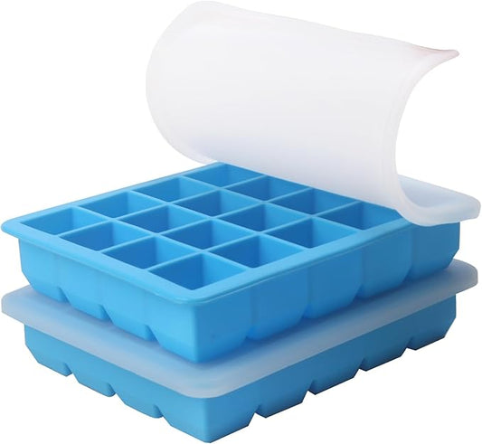1 Tbsp Silicone Freezer Molds - Perfect for Storing Garlic, Herbs, Ginger, Pesto, Tomato Paste, Lemon Juice,Vegetable Purees,Purees and More - Silicone Food Freezer Tray (Blue 2 Pack)