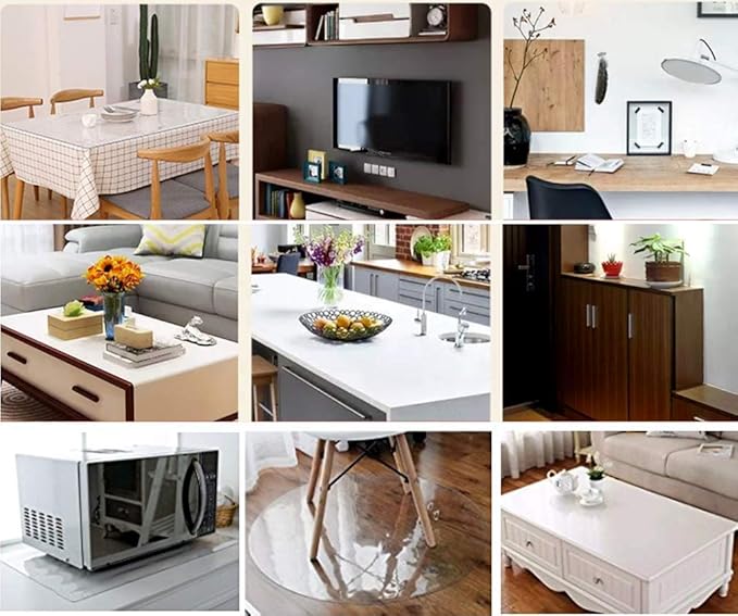 NECAUX Custom 27.6 x 55.2 Inch Frosted Table Cover Protector, 1.5mm Thick Plastic Water Resistent Heavy Duty Desk Pad Mat Non-Slip Tablecloth Protector for Coffee Table, Sofa Table, Countertop