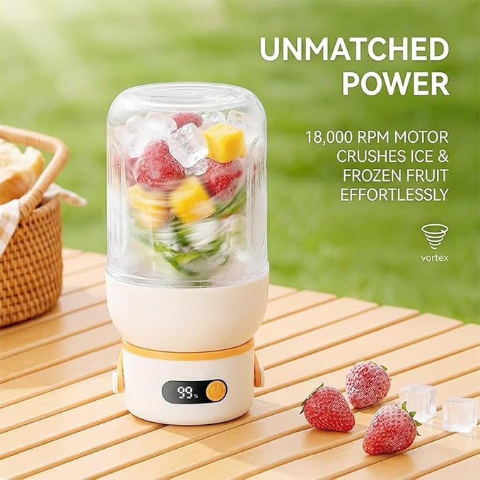 Portable Electric Juicer Cup with Zero Cord Hassle, 33 Oz Cordless Personal Juicer Cup, Digital Display Portable Juicers Blender with Stainless Steel Blades, USB-C (orange-800ml)