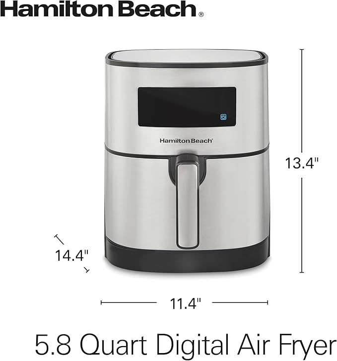Hamilton Beach 5.8 Quart Digital Air Fryer Oven with 8 Presets, Easy to Clean Nonstick Basket, Black (35075)