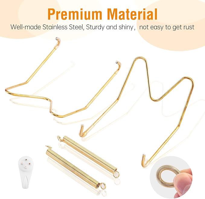 3 Pack Plate Hangers for The Wall, Suitable for 8-10 inch Art Plate, Stainless Steel Invisible Heavy Duty Wire Plate Holder with Wall Hooks, Plate Hangers for Displaying Plates, Platter, Dish, Gold