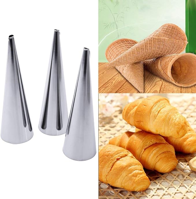 Non-stick Cream Horn Molds Stainless Steel, FantasyDay 5 inch Large Size Cannoli Tubes Kit Pack of 16 Baking Cones Pastry Roll Horn Croissant Mold - Christmas Anniversary Free Standing Cone Shape