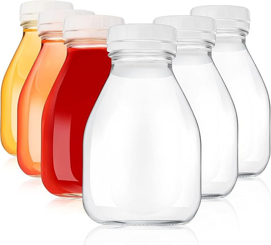 6 Glass Milk Bottles with Lids - 16oz, Reusable for Almond Milk, Coffee Creamer, Parties & Picnics