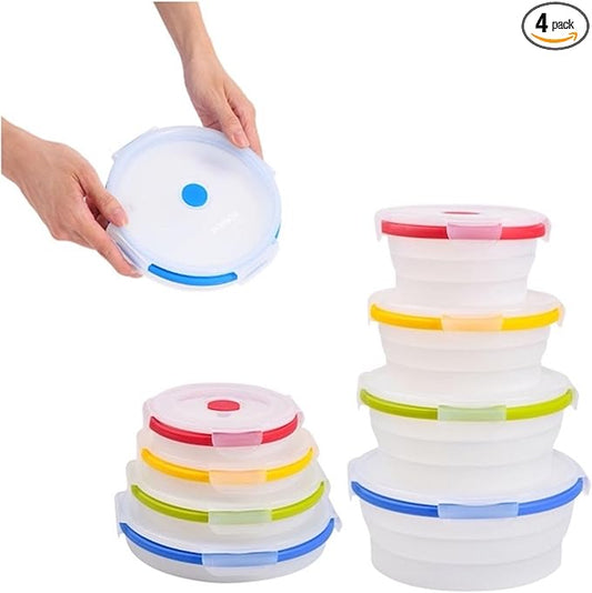 ECOBERI Collapsible Silicone Food Storage Containers, BPA Free, Microwave, Freezer and Dishwasher Safe, Lunch, Meal Prep, Travel, Space-Saving