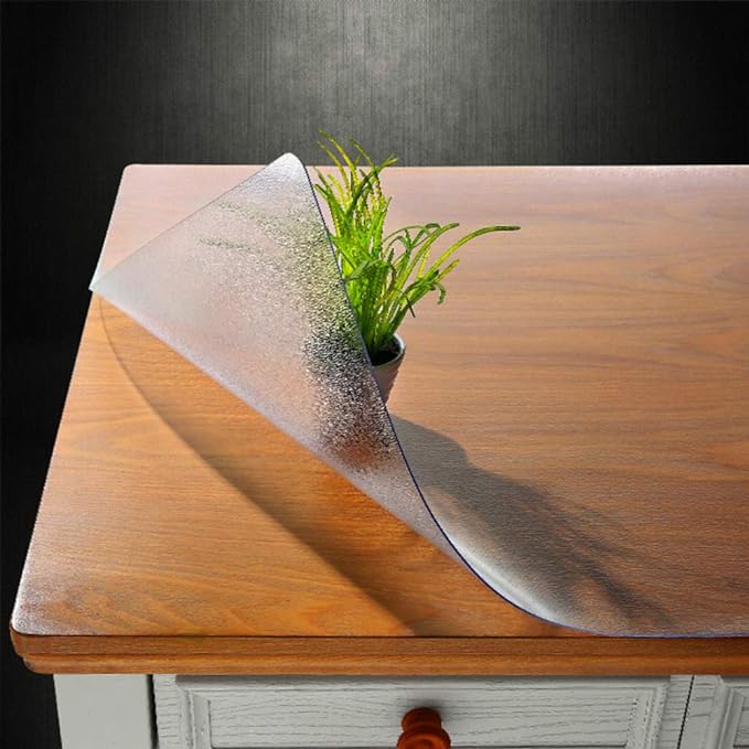NECAUX Custom 40 x 107 Inch Frosted Table Cover Protector, 1.5mm Thick Wood Grain Transparent Table Pad Non-Slip Tablecloth Plastic Protective Pad for Dining Room Table Conference Table Meeting Table