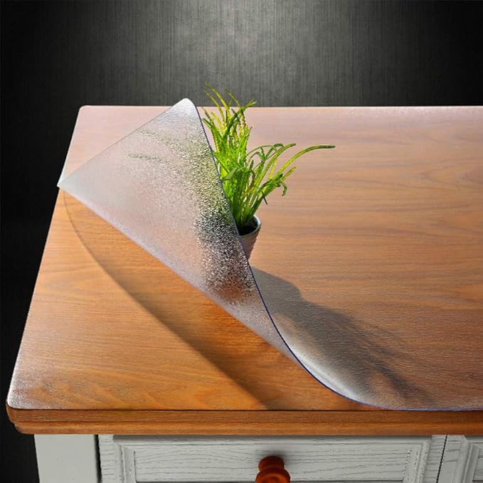 NECAUX Custom 28 x 67 Inch Frosted Table Cover Protector, 1.5mm Thick Plastic Waterproof Heavy Duty Desk Pad Mat Tablecloth Protector for Coffee Table Sofa Table Media Stand Countertop Dining Table