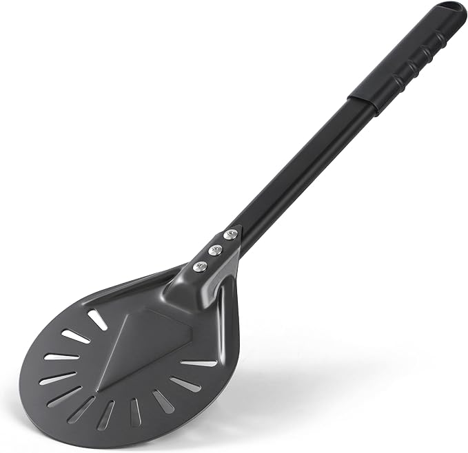 9” Pizza Turning Peel - Pizza Turner - Restaurant-Grade Aluminum Perforated Pizza Peel Lightweight Metal Outdoor Pizza Oven Accessories