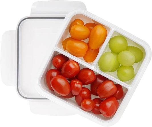 carrotez 3 Compartment Snack Container, Small Divided Food and Snack Container with Lids for Adults, Microwave Safe, BPA Free, Reusable, 2.4 Cup (570ml)