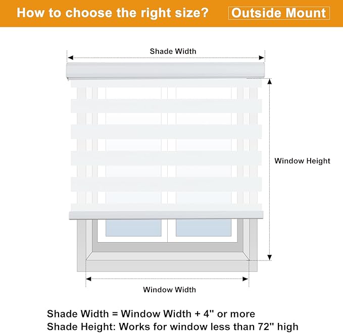 Persilux Cordless Zebra Blinds for Windows, Roller Shades for Windows (51" W x 72" H, White) Dual Layer Fabric for Day and Night,Room Darkening Shades for Home, Office, Bedroom and Living Room