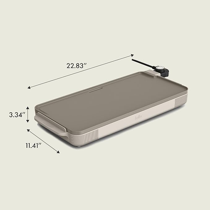 bella 10" x 20" Electric Griddle with EverGood™ Ceramic Nonstick Coating, Removable Temperature Probe, Dishwasher-Safe Drip Tray & Cool Touch Handles, Cook up to 10 Eggs, 1500 Watt, Oatmilk