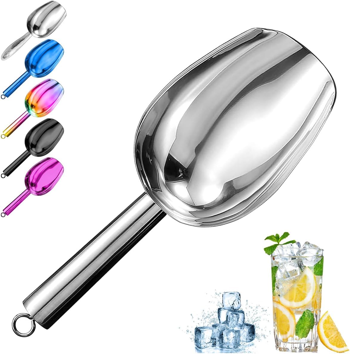 Metal Ice Scoop，Kitchen Ice Scooper for Ice Maker,Stainless Steel Small Ice Scooper for Freezer，Kitchen Gadgets Cookie Flour Pet Dog Food Scoop (silver, 3oz)