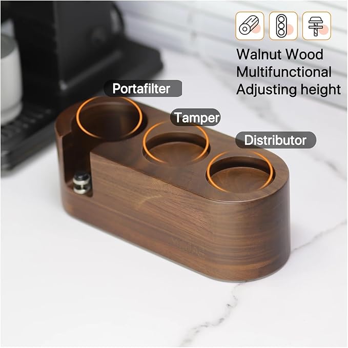 Walnut Wood Coffee Filter Holder, Espresso Tamper Mat Stand, Coffee Maker Support Base Rack, Barista Accessories(Yellow)