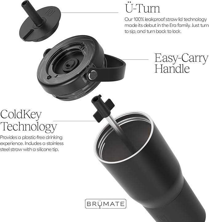 BrüMate Resa 25oz 100% Leakproof Travel Tumbler w/Handle & Straw | Flexible SoftSip Straw | Silicone Sleeve for Durability | Stainless Steel | Cup Holder & Travel Friendly Water Bottle (Matte Black)