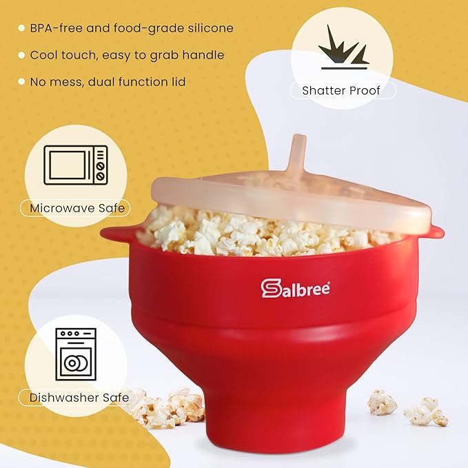 The Original Salbree Microwave Popcorn Popper Machine, Silicone Popcorn Maker, Collapsible Microwavable Bowl - Hot Air Popper - No Oil Required - The Most Colors Available (Black)