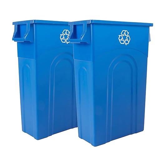 United Solutions Highboy Recycling Container, 23 Gallon, Space Saving Slim Profile and Easy Bag Removal for Indoor or Outdoor use, Recycle Blue, Plastic
